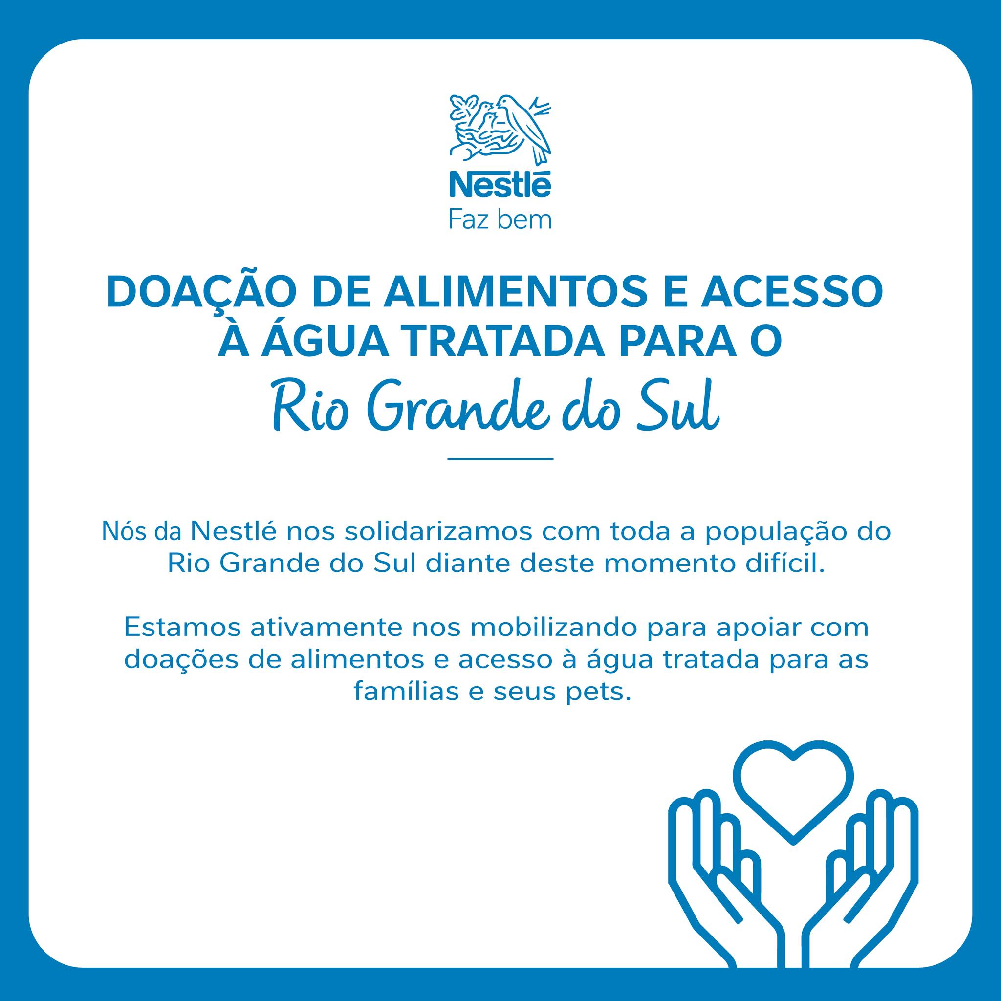 Nestlé doa alimentos e acesso à água tratada no RS